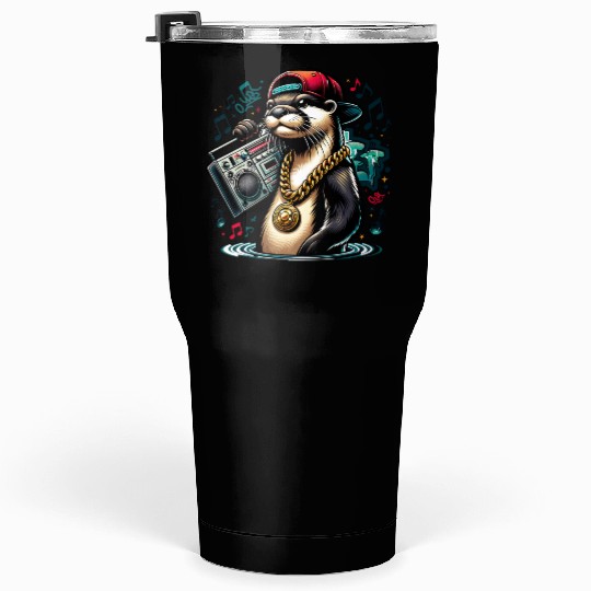 Hip Hop Otter with Boombox and Gold Chain Tumblers 30 Oz