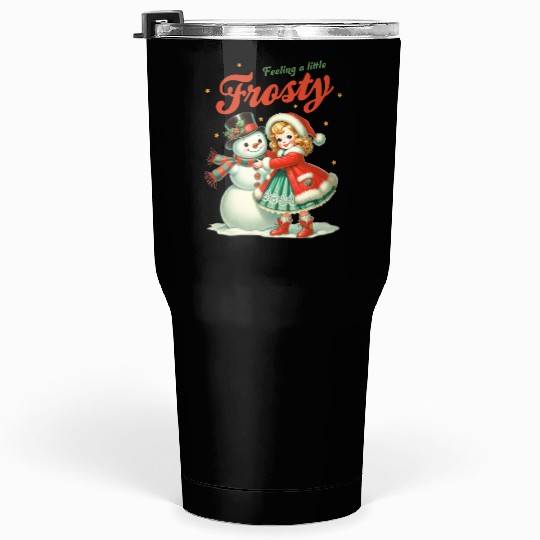 Snowman with Girl, Merry Christmas Tumblers 30 Oz