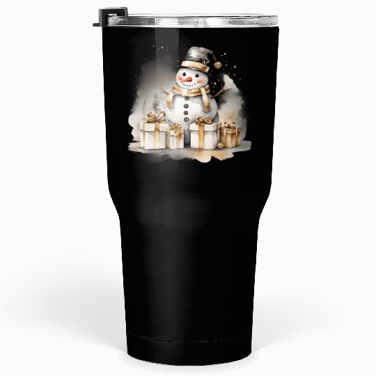Black Gold Snowman, Merry Christmas Tumblers 30 Oz