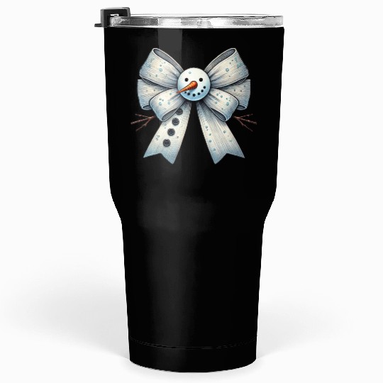 Snowman Coquette Bow, Merry Christmas Tumblers 30 Oz