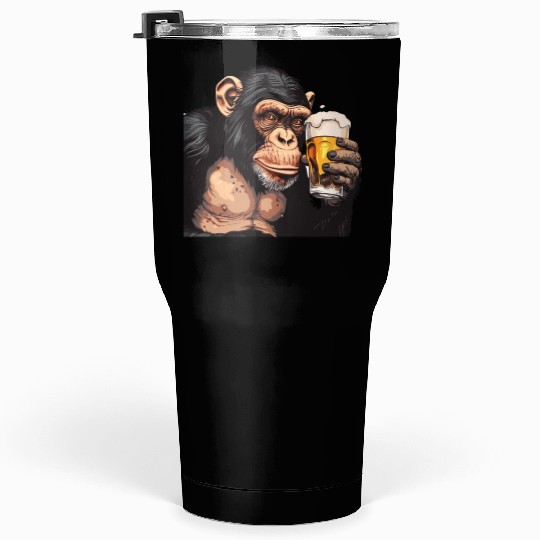 Cute Chimpanzee Drinking Beer 2 Tumblers 30 Oz