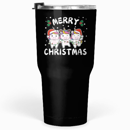 Merry Christmas Cute Unicorn Festive Lights Tumblers 30 Oz