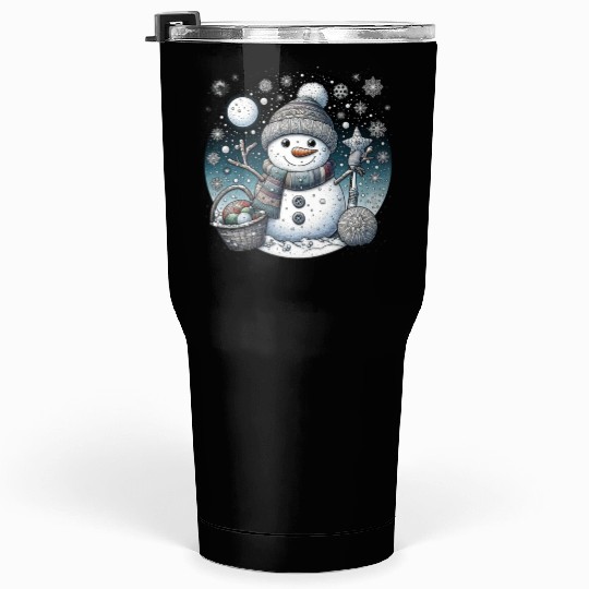 Whimsical Christmas Snowman with Scarf Tumblers 30 Oz