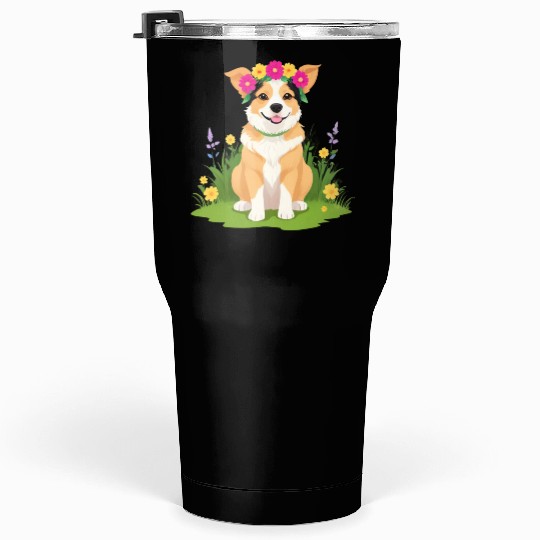 Flower Crown Corgi Tumblers 30 Oz