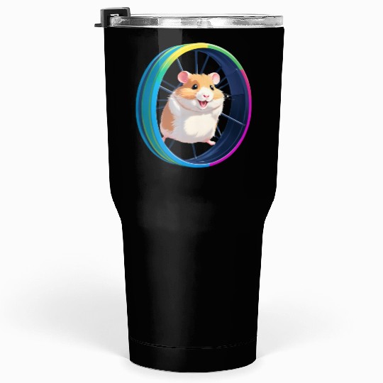 Happy Hamster on Exercise Wheel Tumblers 30 Oz