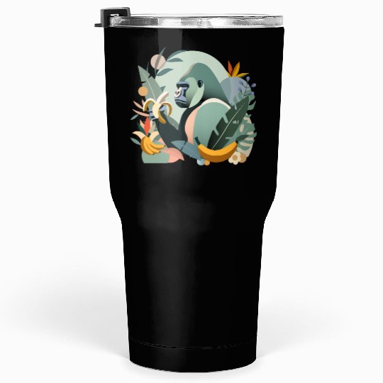 Proud gorilla with banana in tropical surroundings Tumblers 30 Oz