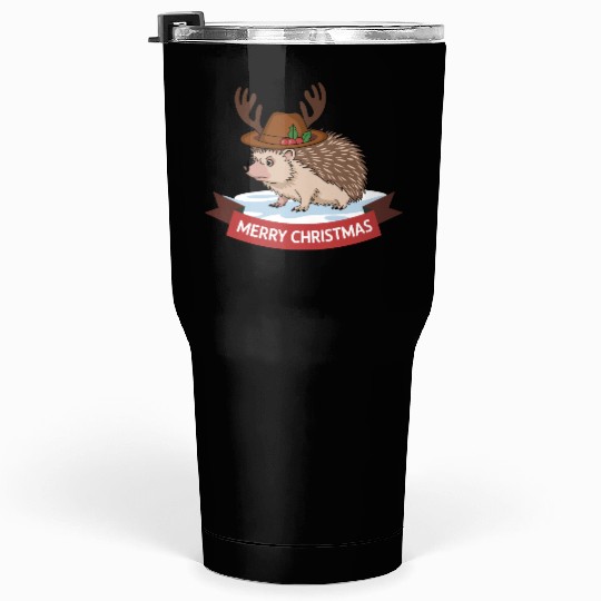 Grumpy Hedgehog Merry Christmas Deer Antler Hat Tumblers 30 Oz