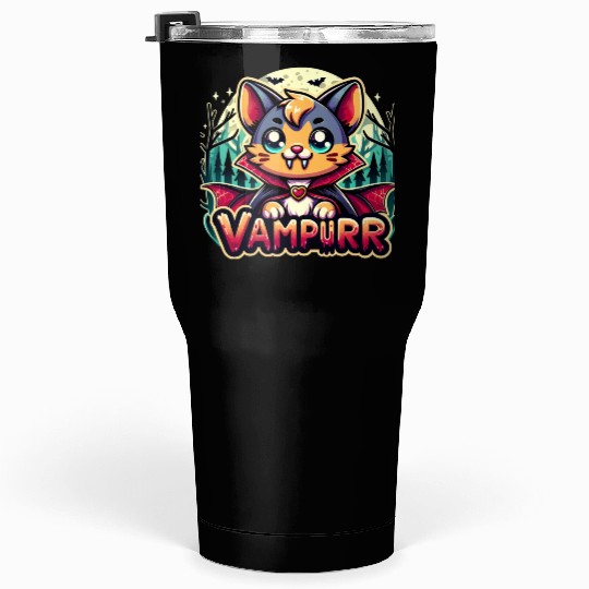 Cute Vampire Cat Halloween Design Tumblers 30 Oz