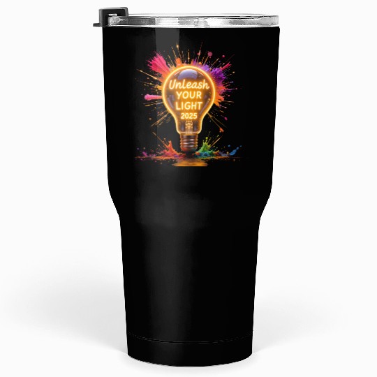 A large starburst glowing in neon light with 2025 Tumblers 30 Oz