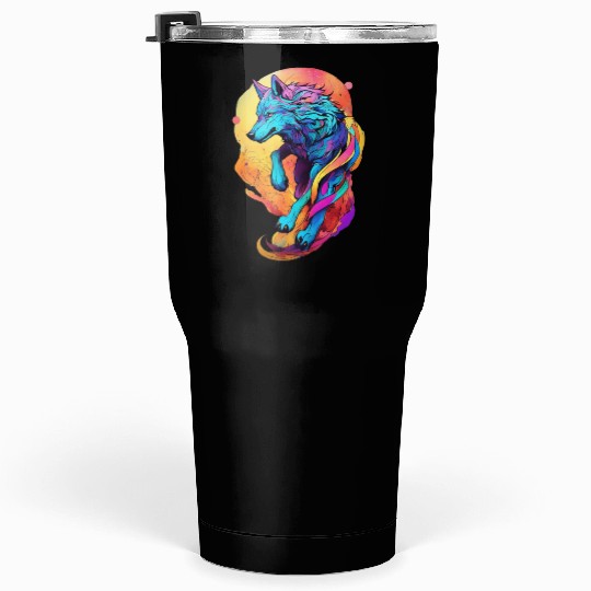 Colored wolf dog Tumblers 30 Oz