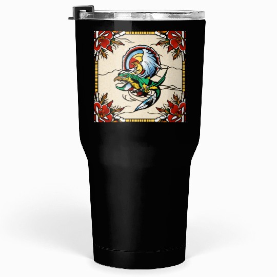 Dragonbird in Stained-Glass Garden" Tumblers 30 Oz
