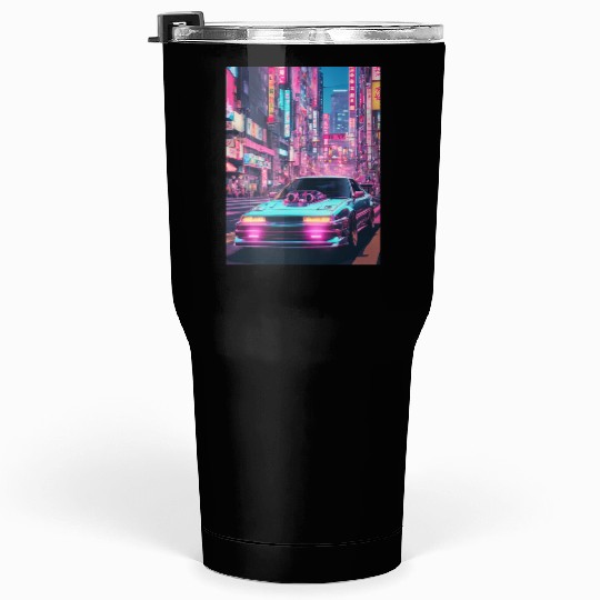 Scooped street racer in downtown Tokyo vaporwave Tumblers 30 Oz