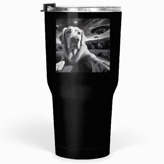 Golden Retriever Funny Graphic Selfie with UFOs We Tumblers 30 Oz