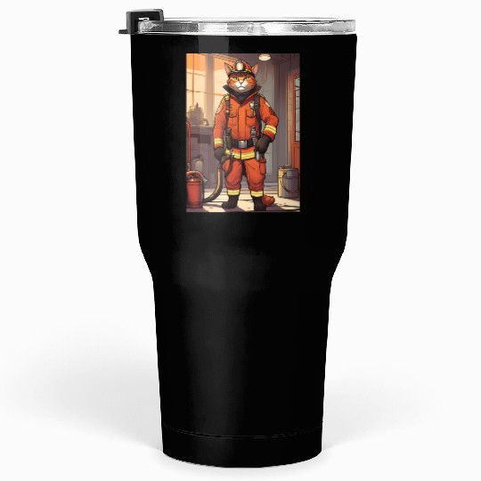Cat painting red black cat Firefighter Cat Tumblers 30 Oz
