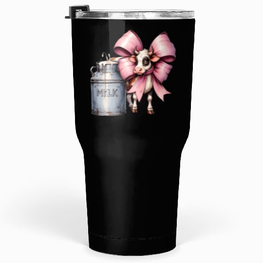 Coquette Bow Cow Farmer Milk Dairy Farmer Farming Tumblers 30 Oz