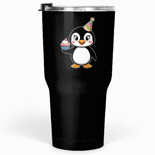 Birthday Joyful Penguin With Cupcake Tumblers 30 Oz
