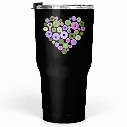 Pastel Pink Green Purple Button Heart Tumblers 30 Oz
