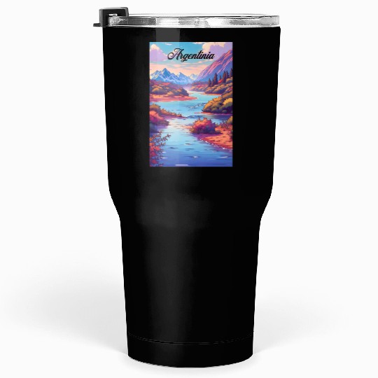 Argentina Travel Poster River & Mountains Tumblers 30 Oz