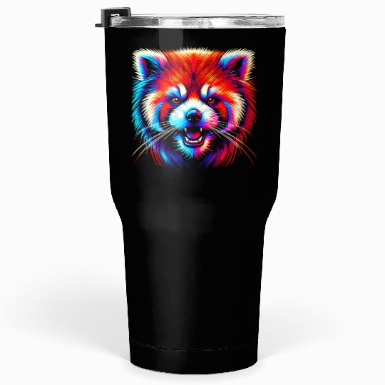 Colorful Red Panda Face – Bold Neon Pop Art Tumblers 30 Oz