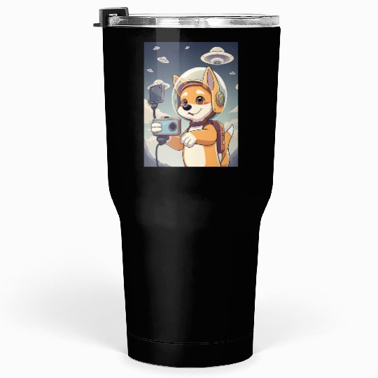 Funny Dog Rescue Anime Selfie with UFOs Weird Tumblers 30 Oz