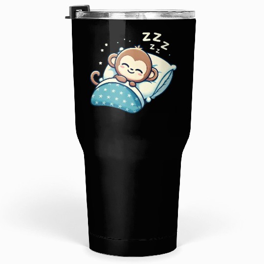 Monkey Sleeping In Bed At Night Time Tumblers 30 Oz