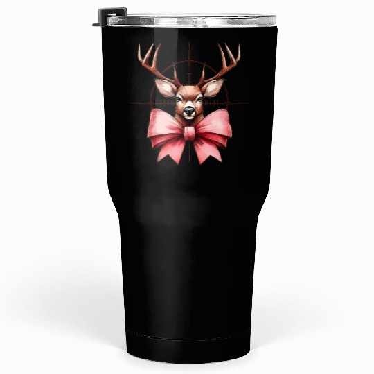 Coquette Bow Deer Hunting Hunter Pink Ribbon Mom Tumblers 30 Oz