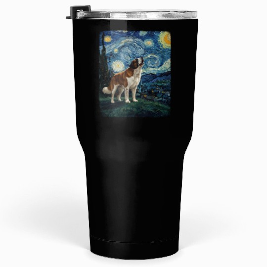 Saint Bernard Howling At Moon Starry Night Van Gog Tumblers 30 Oz