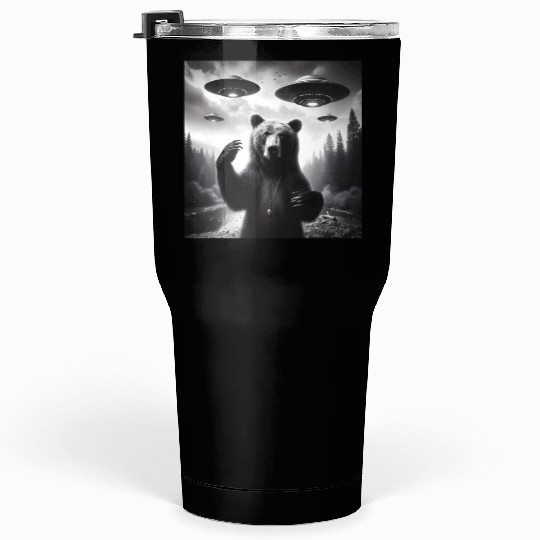 Grizzly Bear Outdoors Graphic Selfie with UFOs Wei Tumblers 30 Oz