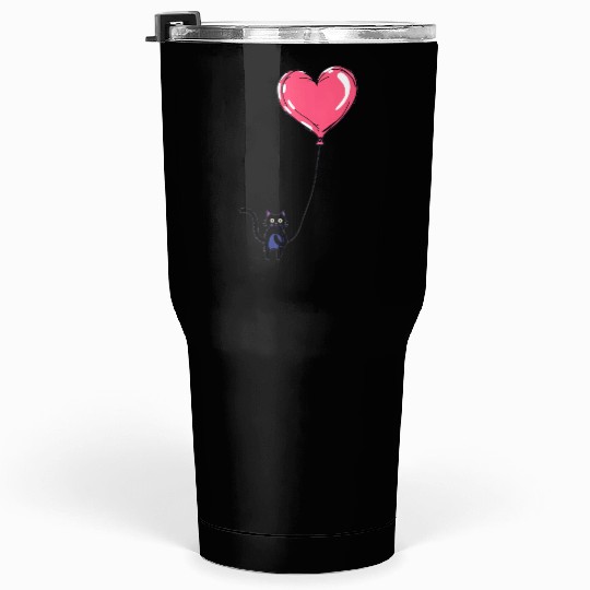Cat Holding a Heart-Shaped Balloon Tumblers 30 Oz