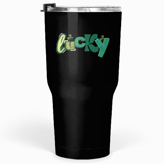 Lucky Typography with Shamrocks Tumblers 30 Oz