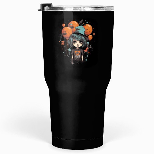 Whimsical Balloon Fantasy with Cute Girl in Hat Tumblers 30 Oz
