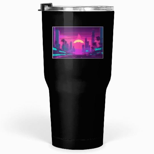 Neon Paradise Vaporwave Sunset Vibes Tumblers 30 Oz
