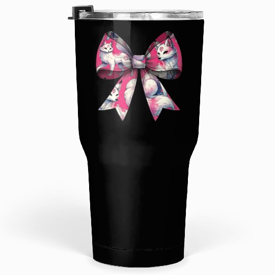 Coquette Bow Kitsune Fox Mask Pattern Pink Ribbon Tumblers 30 Oz
