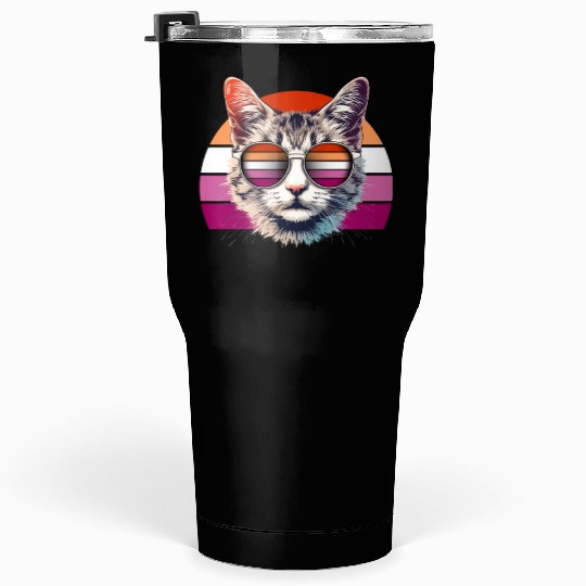 Lesbian Pride Cool Cat with Sunglasses Tumblers 30 Oz