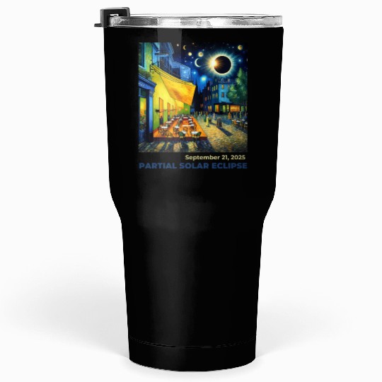 Partial Solar Eclipse Night Scene Art September Tumblers 30 Oz