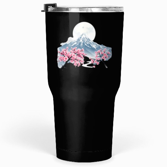 Japanese mount fuji Sakura tree Cherry blossom Tumblers 30 Oz