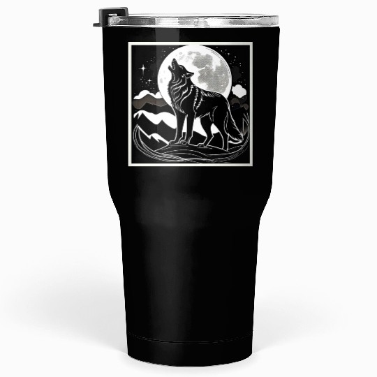 Night Wolf Silhouette Design Tumblers 30 Oz