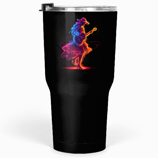 Guitar Player Girl Synthwave Tumblers 30 Oz
