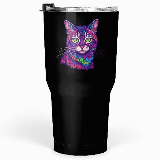 psychedelic cat illustration Tumblers 30 Oz