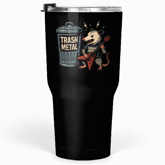 Funny Opossum Thrash Metal Guitar Vintage Pun Tumblers 30 Oz