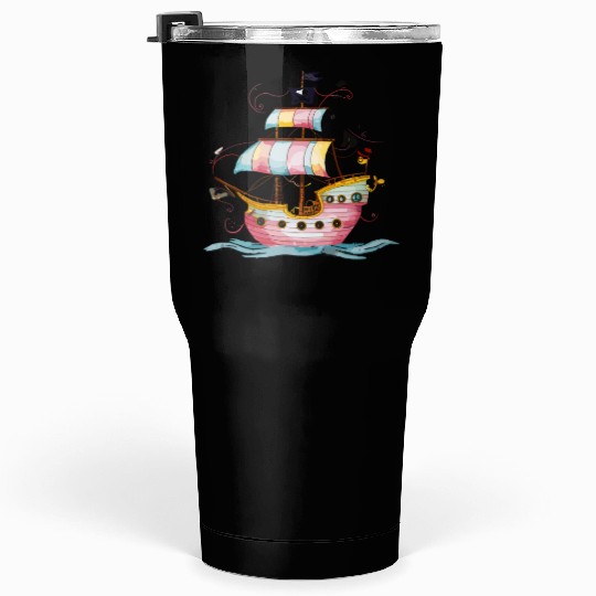 Colorful Pirate Ship Adventure Fantasy Watercolor Tumblers 30 Oz