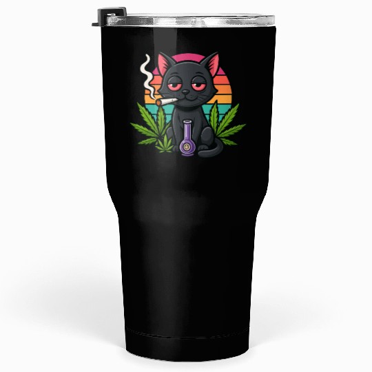 Cute Cat Smoking Weed Tumblers 30 Oz