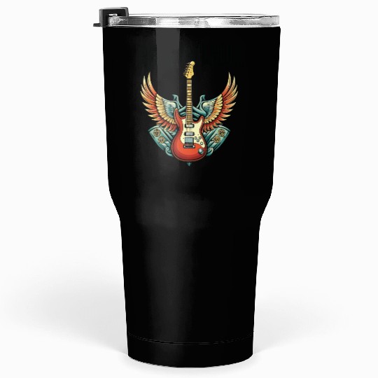 Vintage Retro 80s Rock Roll Music Guitar Wing Tumblers 30 Oz