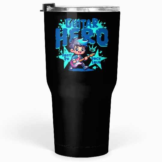 Guitar Hero Kid – Cute Rock Star Cartoon Tumblers 30 Oz | Bor