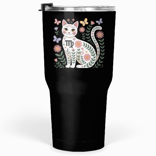 Virgo Zodiac Cat with Daisies Tumblers 30 Oz
