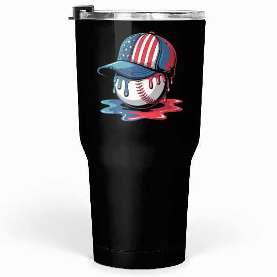 Patriotic Baseball Dripping Flag Hat Tumblers 30 Oz