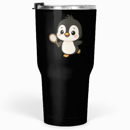 Cute penguin tennis player cartoon chibi sport Tumblers 30 Oz