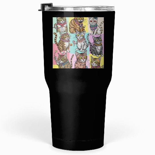 Psychedelic Cat Collage Tumblers 30 Oz