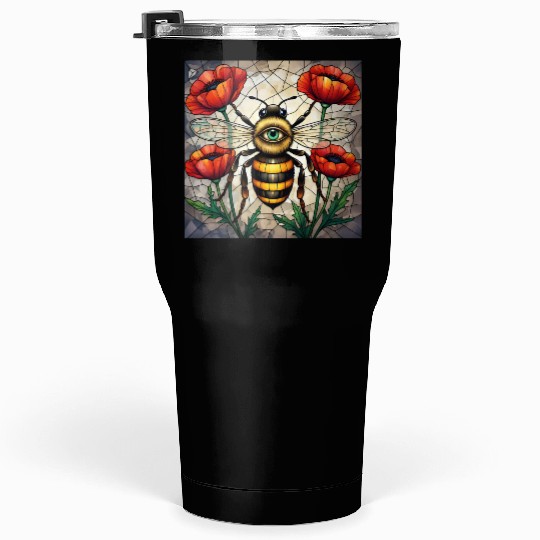 Bumble bee stained glass vibrant poppy flower eye Tumblers 30 Oz