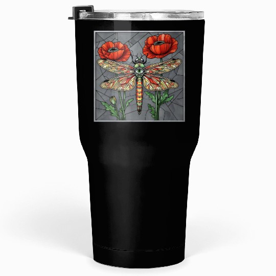 Dragonfly stained glass design vibrant poppy eye Tumblers 30 Oz